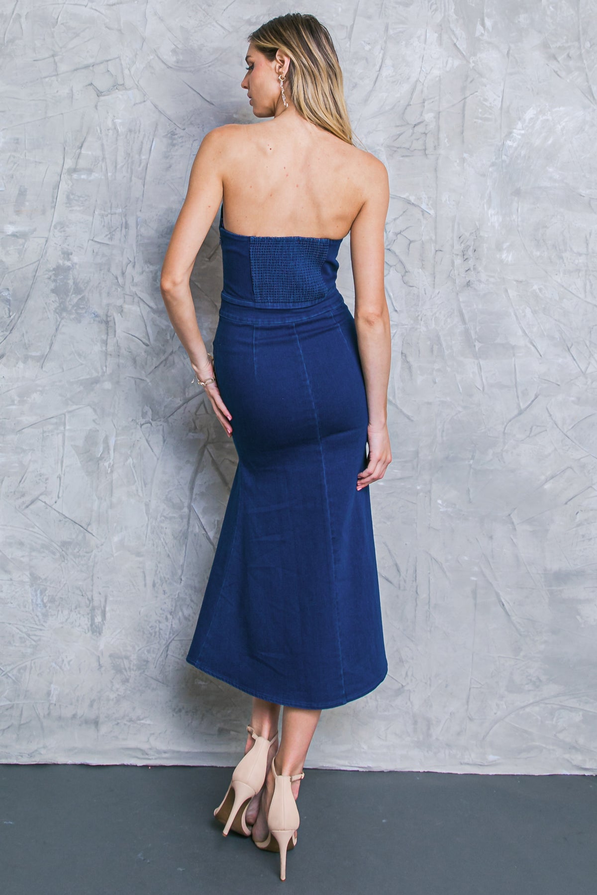 ALWAYS PLAYFUL DENIM MIDI DRESS Flying Tomato